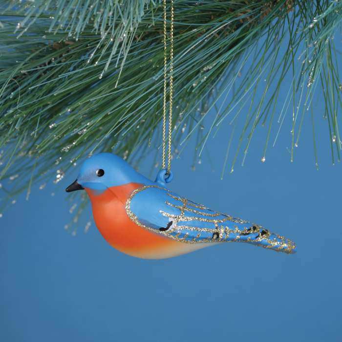 Blown Glass Bird Ornament Bluebird